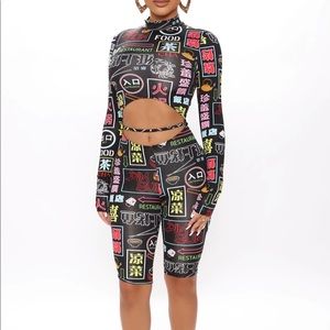 Black multi color long sleeve romper with Chinese print